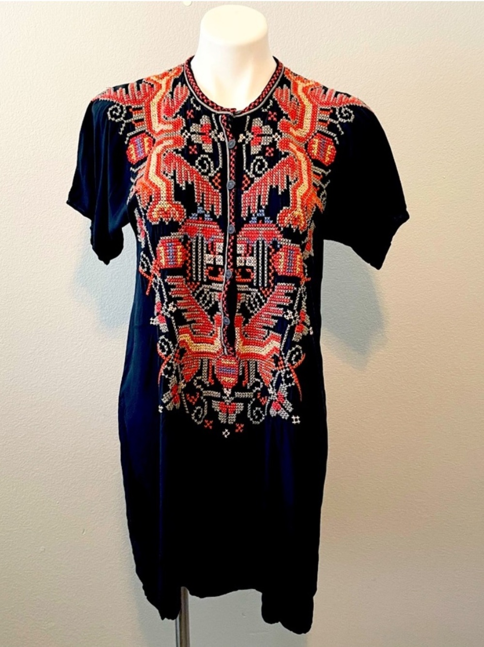 Johnny Was Biya Embroidered Mini Dress